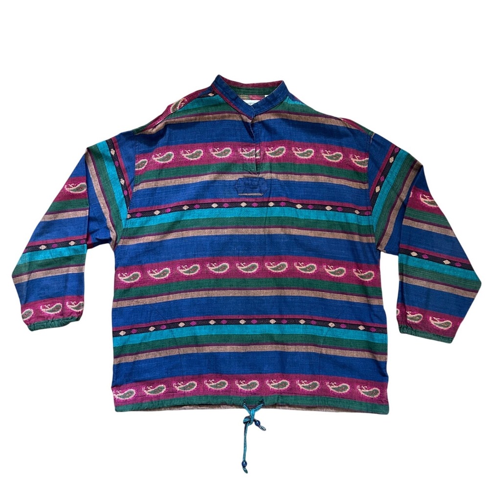Vintage Striped‎ Western Pullover Top Multicolor Paisley one Size ethnic cotton